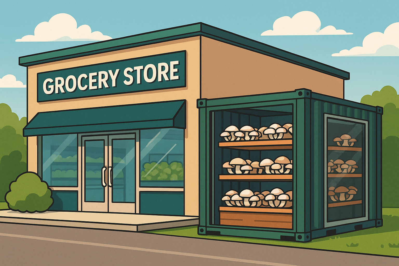 AuroraPod vor einem Supermarkt